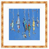 Hooked On You Fish Lures Fine Art Print by Chelsea McShane Art, showing vibrant colorful fish lures on fine art paper