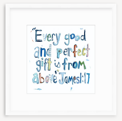 James 1:17 Bible Verse Fine Art Print displayed on a wall