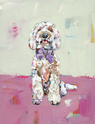 Doodle Dog (pink background) Fine Art Print showing colorful poodle on pink