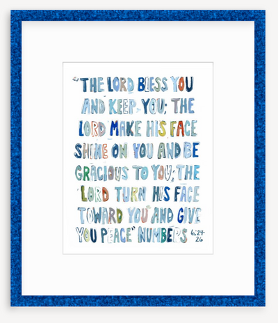 Numbers 6: 24-26 Blue Bible Verse Fine Art Print