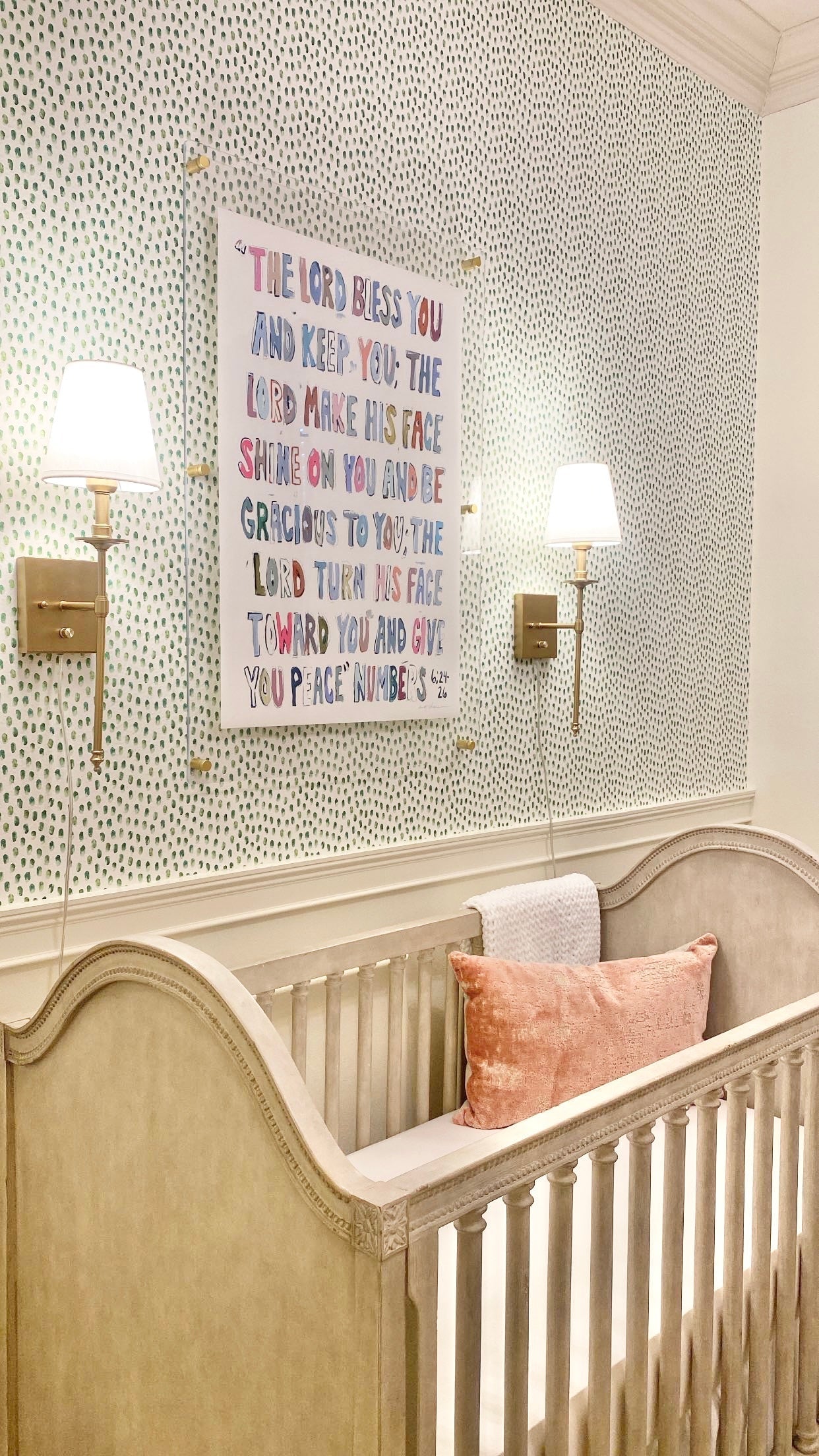 Numbers 6: 24-26 Pink Bible Verse Fine Art Print displayed with pink tones and the artist signature in the lower right corner.