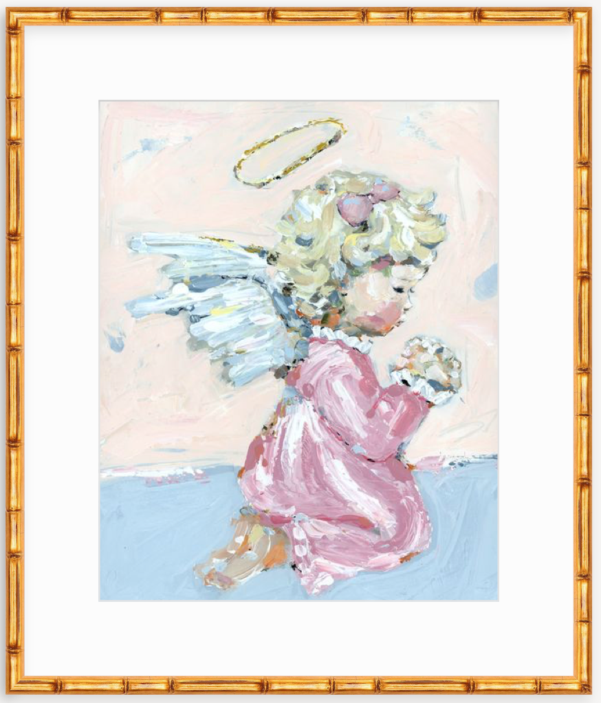 Signed fine art print 'Tiny Wings I Baby Angel' showing an angelic figure with soft wings on light background