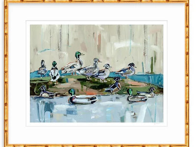 Mound Party Ducks Fine Art Print showing colorful ducks in naturalistic setting