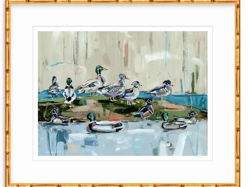 Mound Party Ducks Fine Art Print showing colorful ducks in naturalistic setting