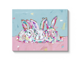 "Hip Hap Hop" bunnies on canvas by Chelsea McShane Art - main product image for Resin Society
