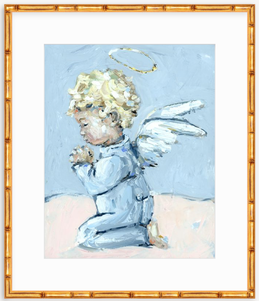 Tiny Wings II Baby Angel Fine Art Print by Chelsea McShane showing a delicate angel figure against a vertical background.