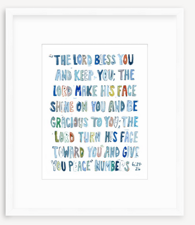 Numbers 6: 24-26 Blue Bible Verse Fine Art Print