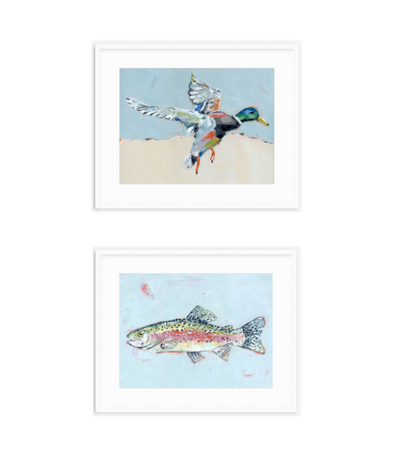 Shore Searching Mallard And Fish Fine Art Print