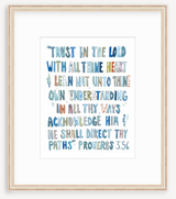 Proverbs 3: 5-6 Blues Bible Verse Fine Art Print