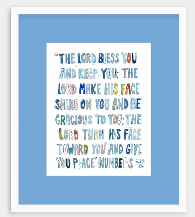 Numbers 6: 24-26 Blue Bible Verse Fine Art Print