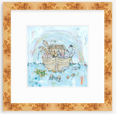 Framed and unframed versions of Noah's Ark III Nursery Fine Art Print depicting a stylized ark scene