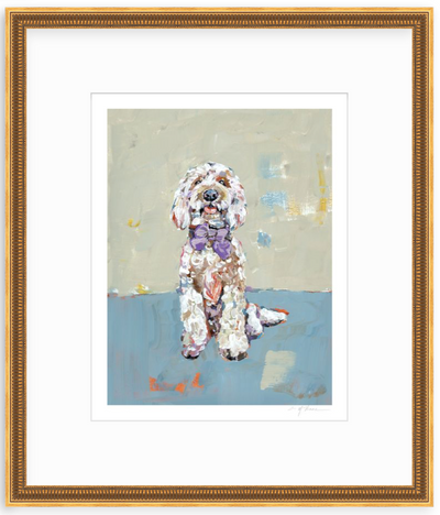 Doodle Dog (blue background) Fine Art Print