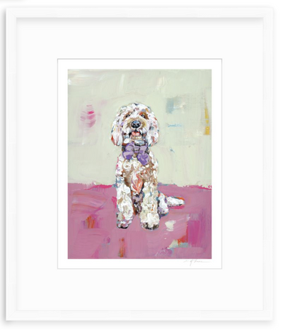 Doodle Dog (pink background) Fine Art Print by Chelsea McShane Art