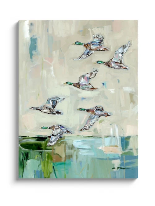 "Mallards In Flight" on canvas by Chelsea McShane Art - main product image for Resin Society