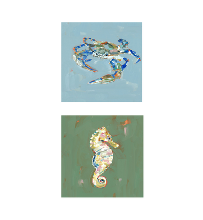 Coastal Love Blue Crab Turtle Seahorse Fine Art Print