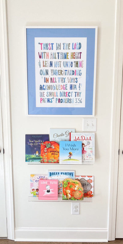 Proverbs 3: 5-6 Pink Bible Verse Fine Art Print displayed in a frame with pink background