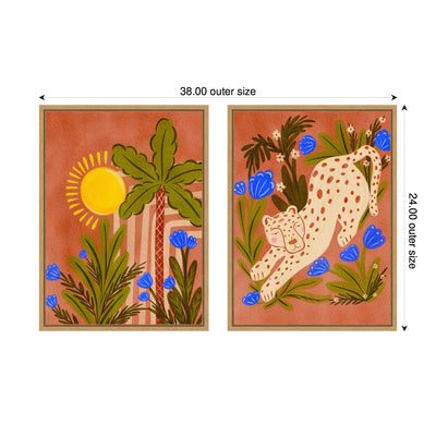 Sylvie Leopard inn Moroccan Forest Framed Canvas Art Set by Nikita Jariwala