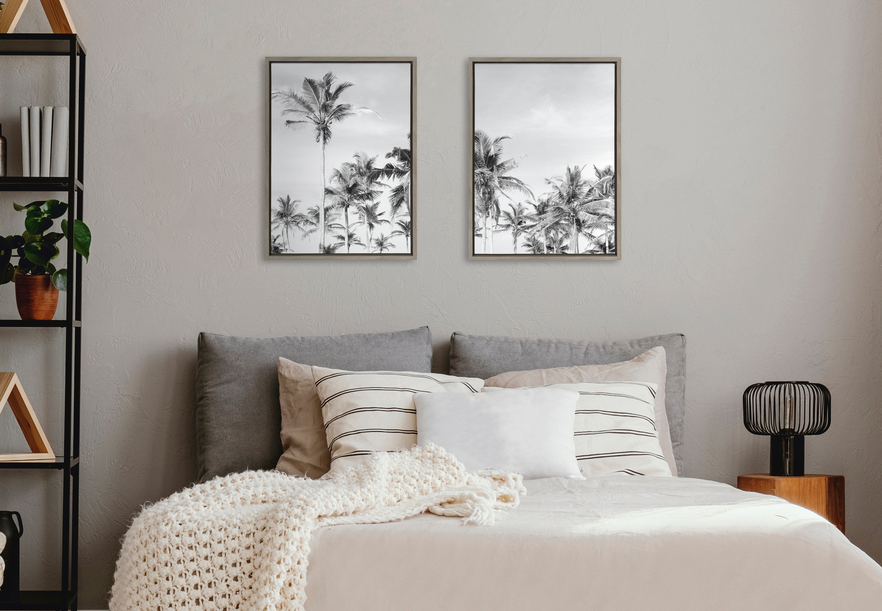 Sylvie Coastal Coconut Palm Tree Beach BW Framed Canvas Set by kateandlaurel - product image 14 for Resin Society