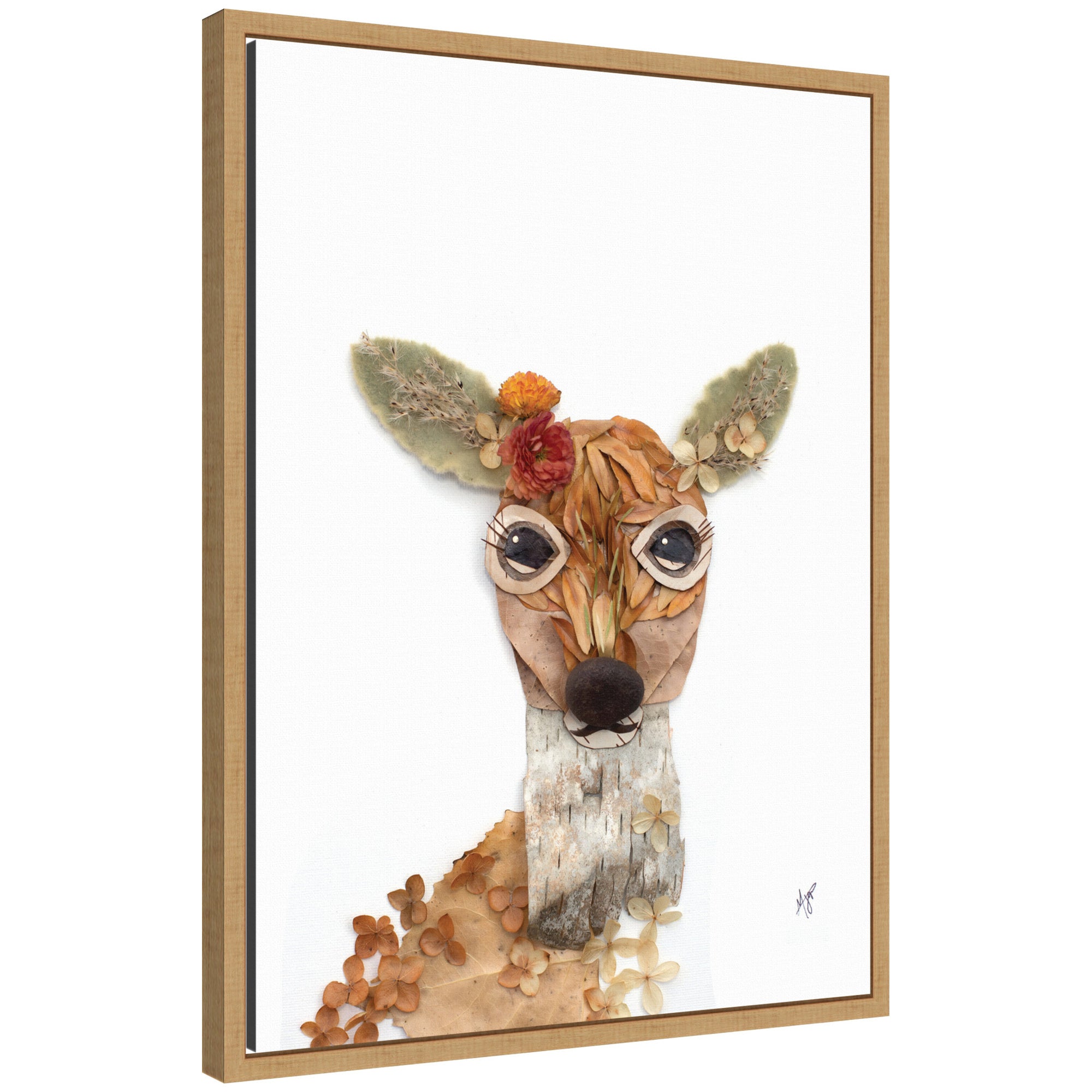Deer with Flowers by Madeline Jeppesen Framed Canvas Wall Art Print