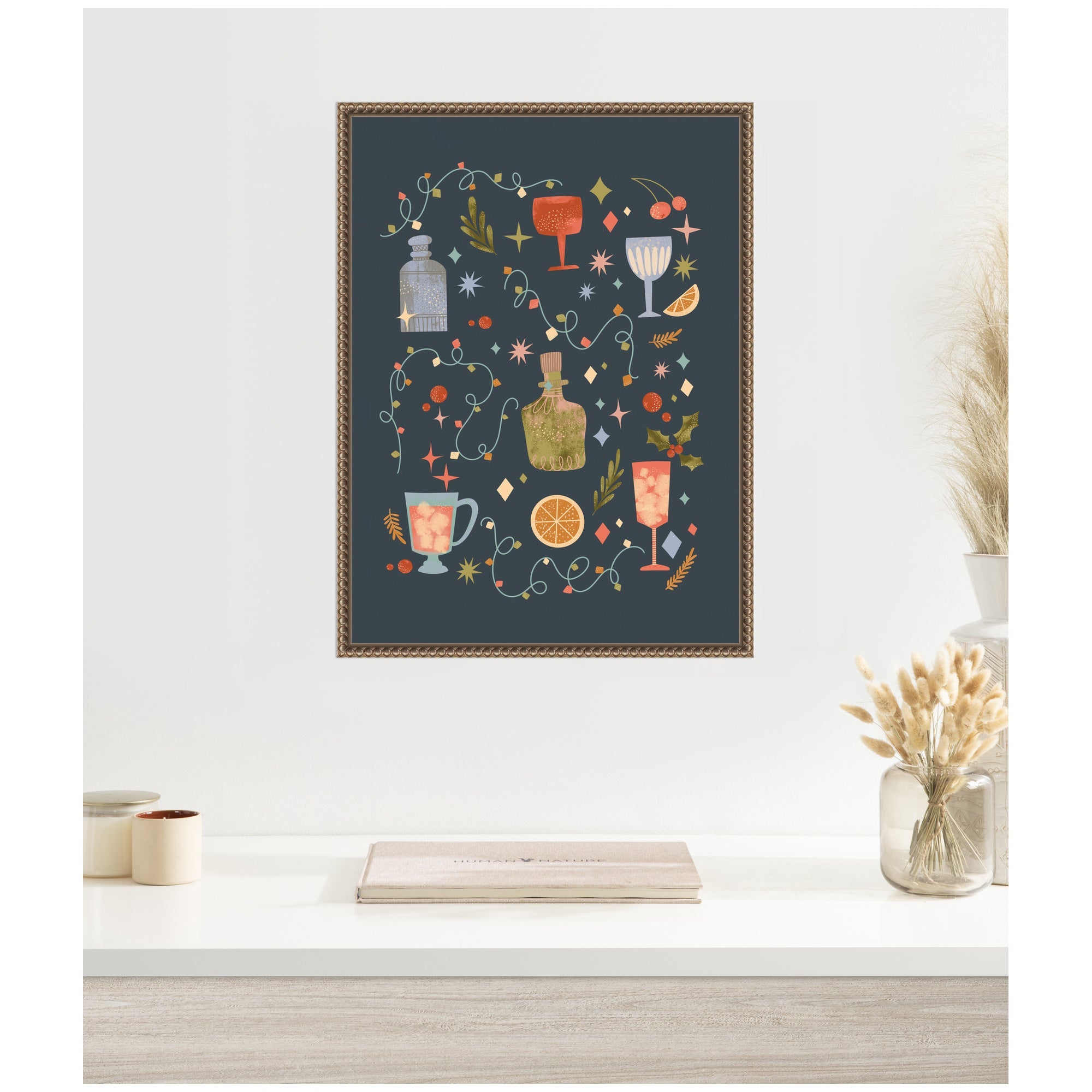 Sylvie Beaded Holiday Cocktails Framed Canvas by Nikita Jariwala