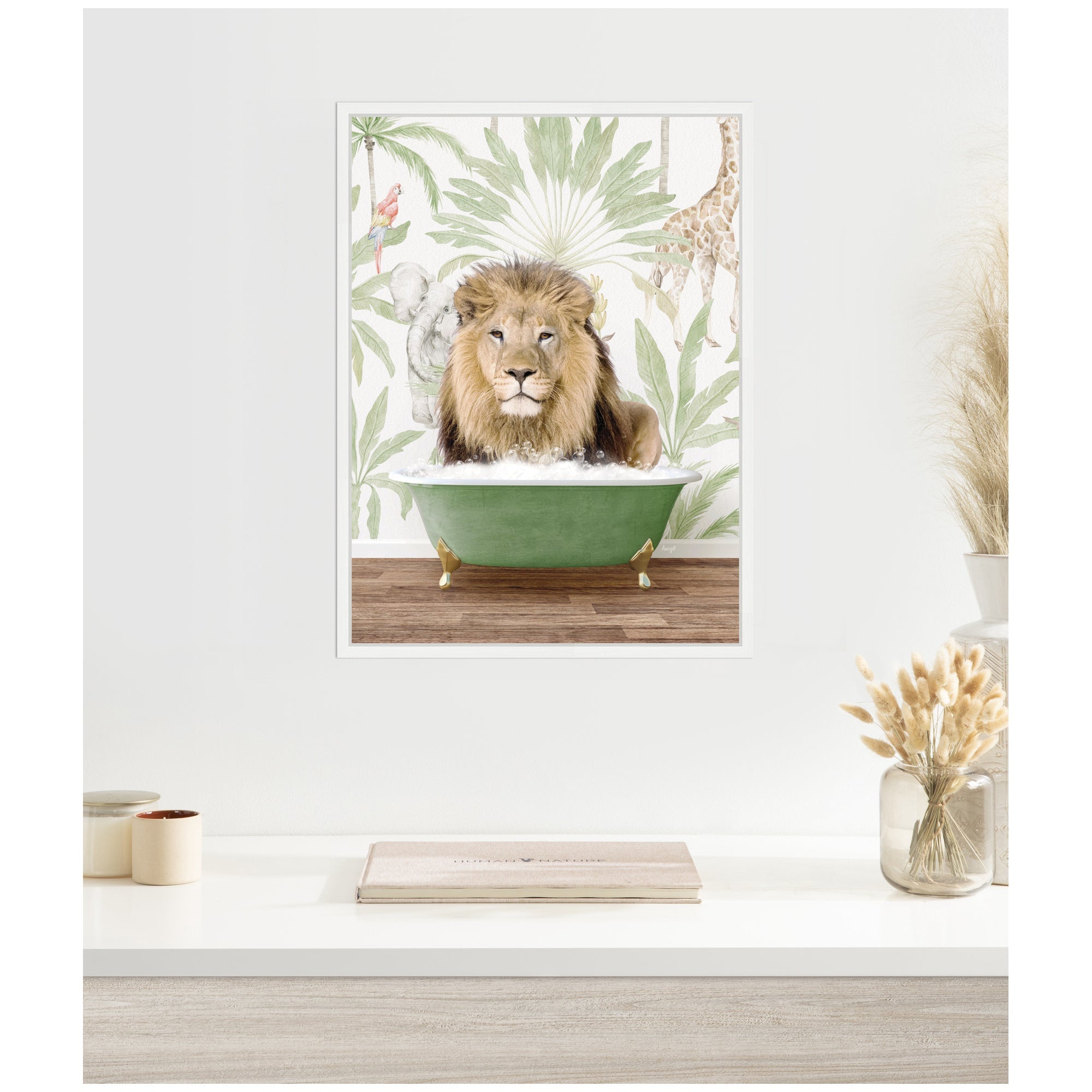 Sylvie Lion in Wild Safari Bathtub Framed Canvas by Amy Peterson