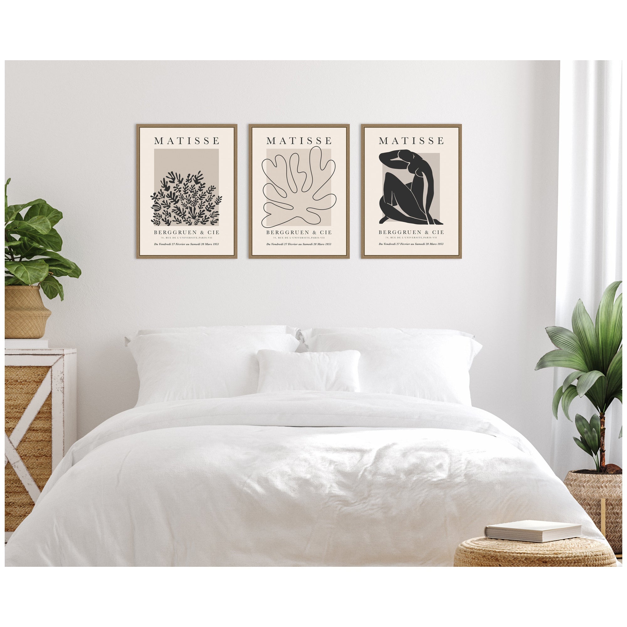 Matisse Inspired Florals & Woman Silhouette 3 Piece Framed Canvas Wall Art Set by Gabrielly Guedes