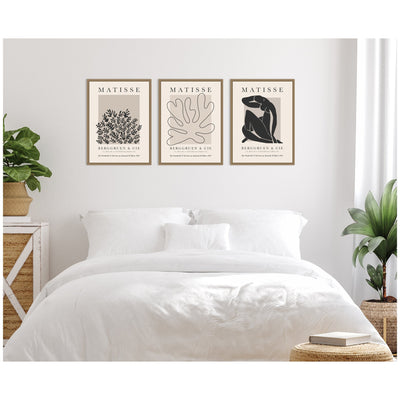 Matisse Inspired Florals & Woman Silhouette 3 Piece Framed Canvas Wall Art Set by Gabrielly Guedes