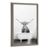 Blake Longhorn BW Bathroom Framed Printed Glass by kateandlaurel - main product image for Resin Society