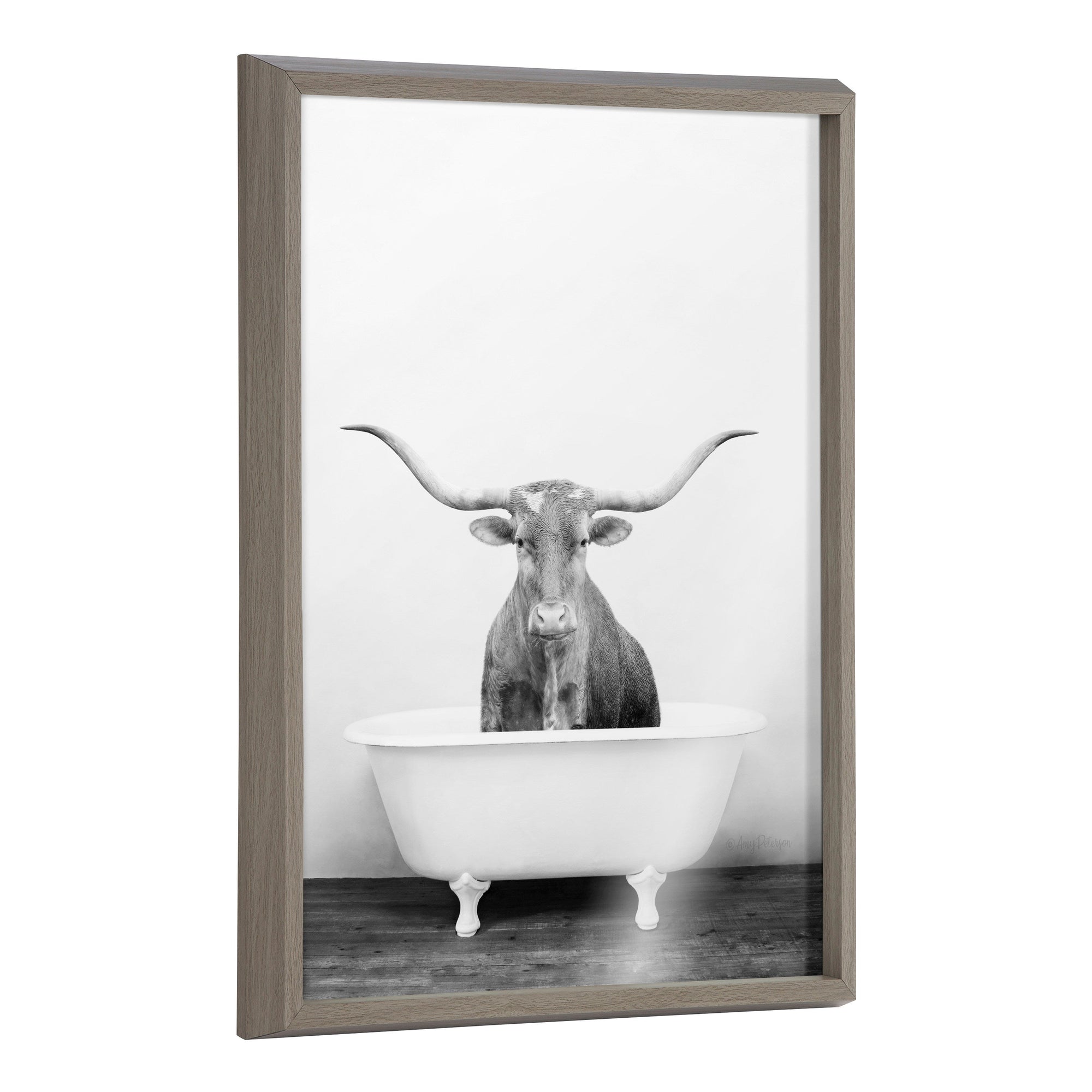 Blake Longhorn BW Bathroom Framed Printed Glass by kateandlaurel - main product image for Resin Society