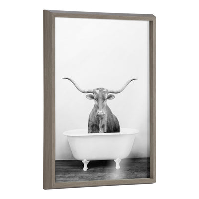 Blake Longhorn BW Bathroom Framed Printed Glass by kateandlaurel - main product image for Resin Society