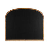 Rectangular wall mirror with a smooth arch top and a medium-tone wooden frame, shown from the back with a black fabric covering and hanging hardware on each upper side.