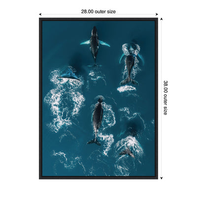 Sylvie School of Humpback Whales in the Blue Ocean Framed Canvas by Michael Schauer