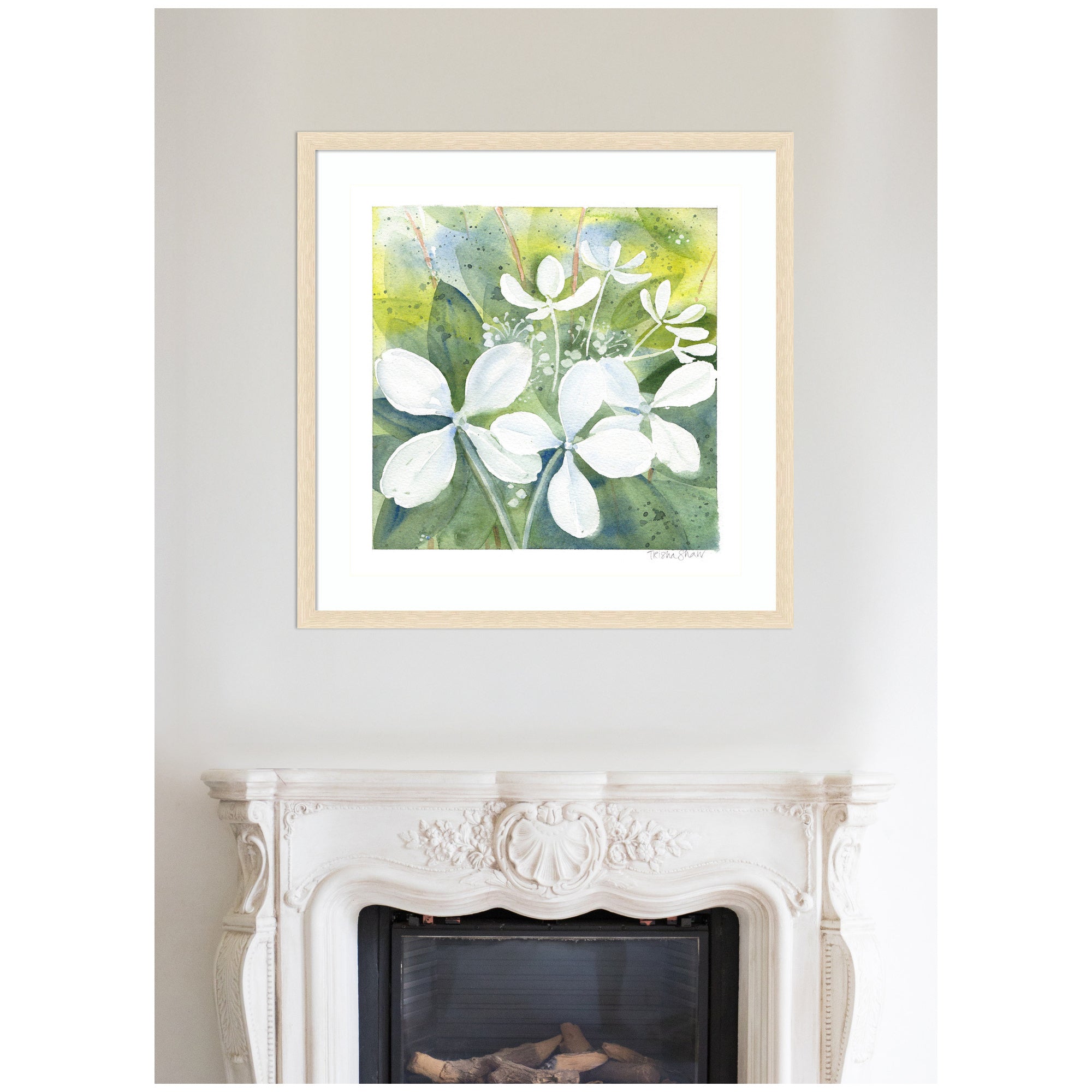 Framed Art White Phantom Hydrangea in Greens by Patricia Shaw