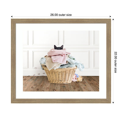 Framed Art Cat in a Basket Traditional Laundry by Amy Peterson
