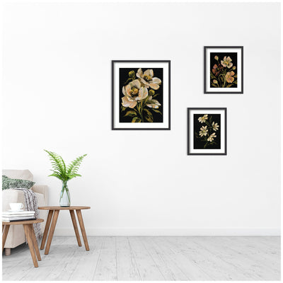 Moody Floral Hued 3 Piece Framed Wall Art Print Set