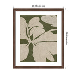 Stylized botanical wall art featuring large, cream-colored leaves with detailed veins on an olive green background, framed in a dark wood frame.