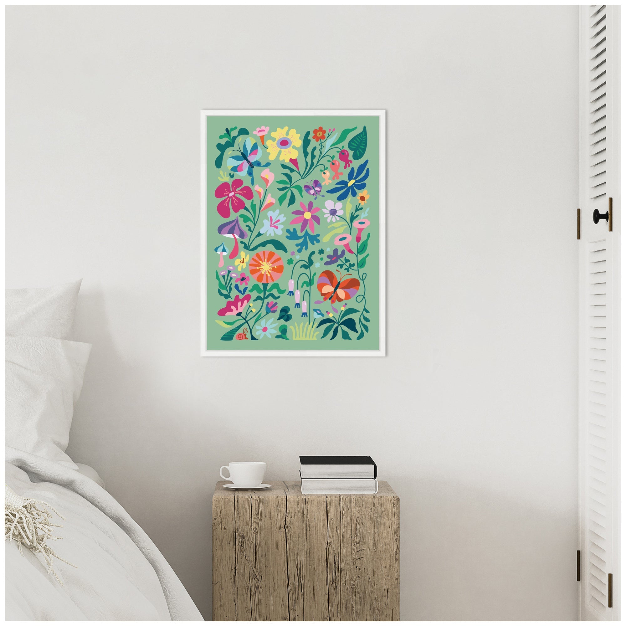 Sylvie Wild flowers and Butterflies Framed Canvas by Rachel Lee