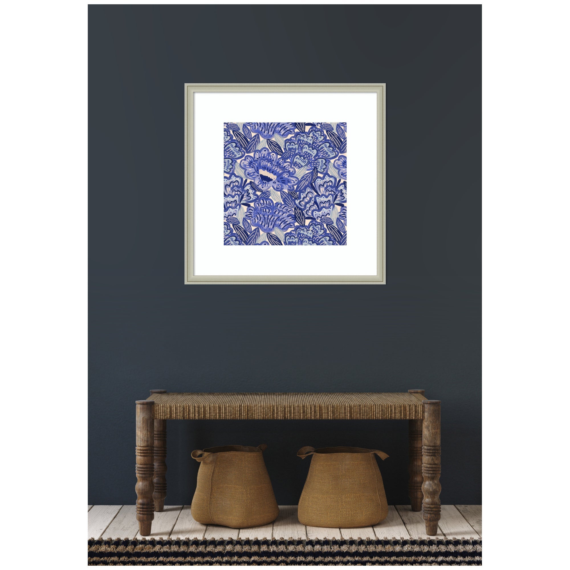 Framed Art Painted Flowers Blue by Carrie Cantwell