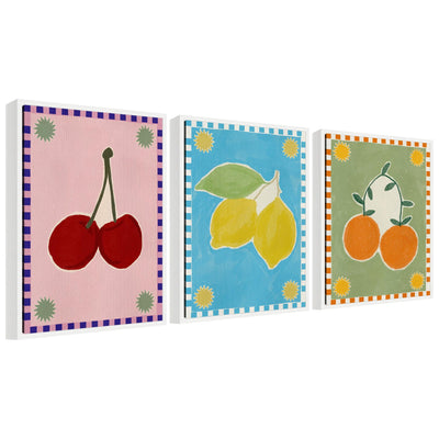 Sylvie Lush Duo 1 Cherry Lemon and Orange framed canvas art set showing abstract red, yellow, and orange forms
