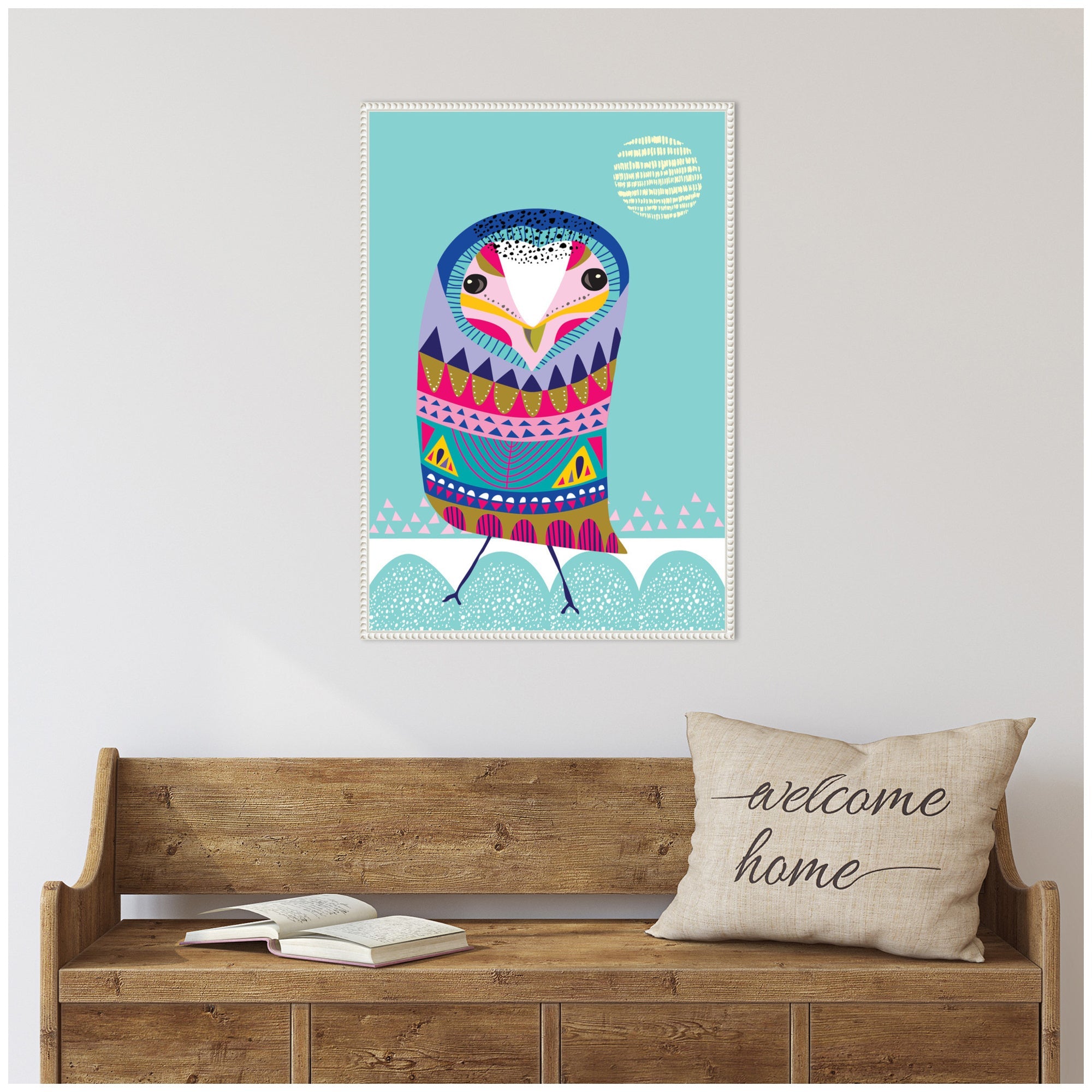 Sylvie Boho Colorful Folk Owl Framed Canvas by Rachel Lee