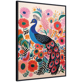 Bright colorful boho peacock framed canvas wall art featuring vivid tones and patterns