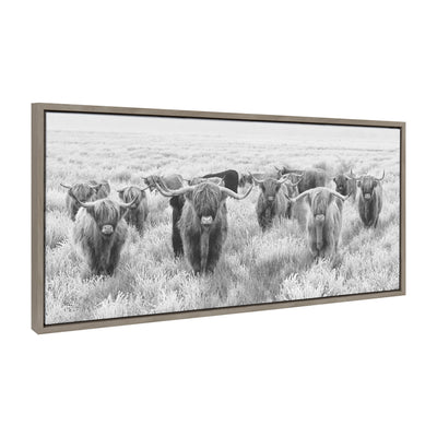 Sylvie Herd of Highland Cows Black and White Framed Canvas by The