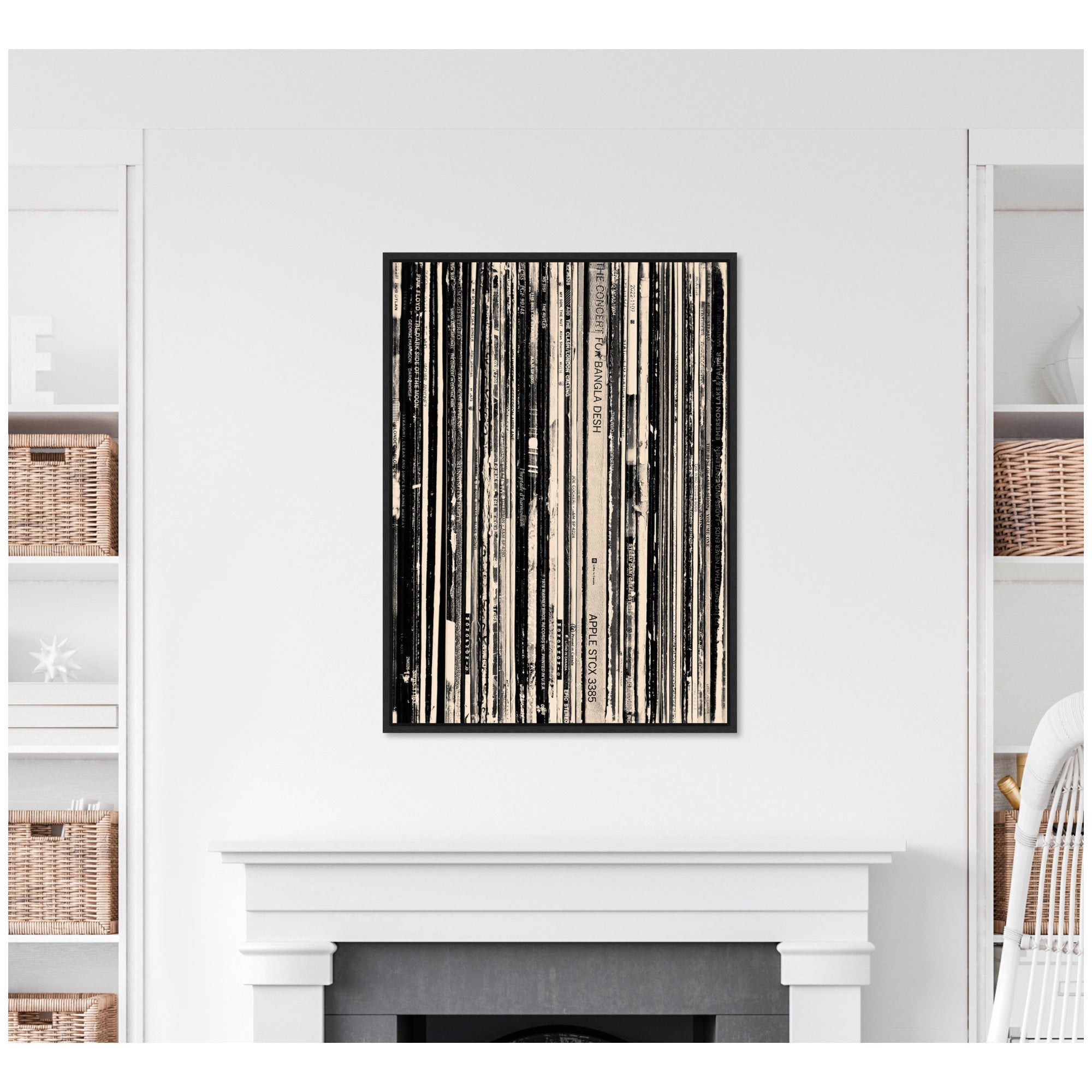 33 RPM Black and White by Robert Cadloff Framed Canvas Wall Art Print