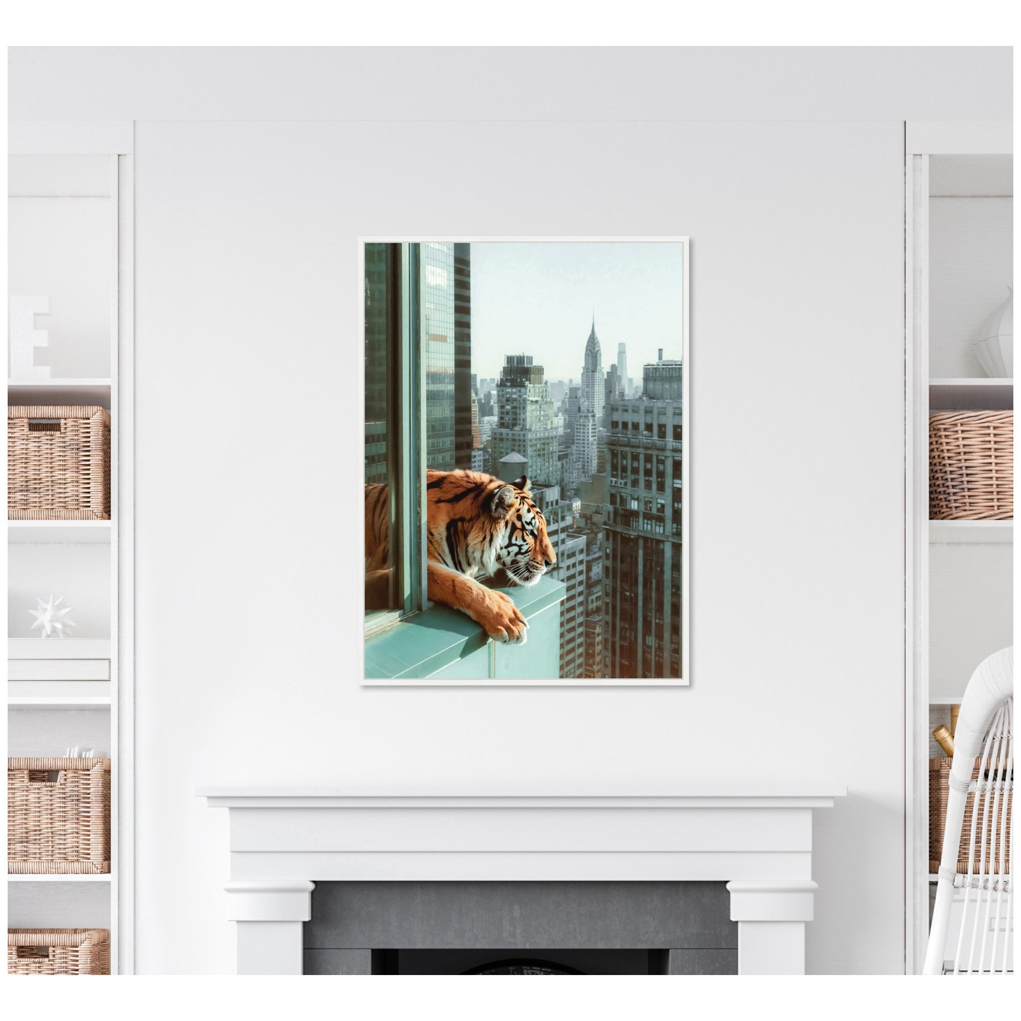 Sylvie Urban Tiger Overlooking Manhattan Framed Canvas by Michael Schauer