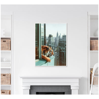 Sylvie Urban Tiger Overlooking Manhattan Framed Canvas by Michael Schauer