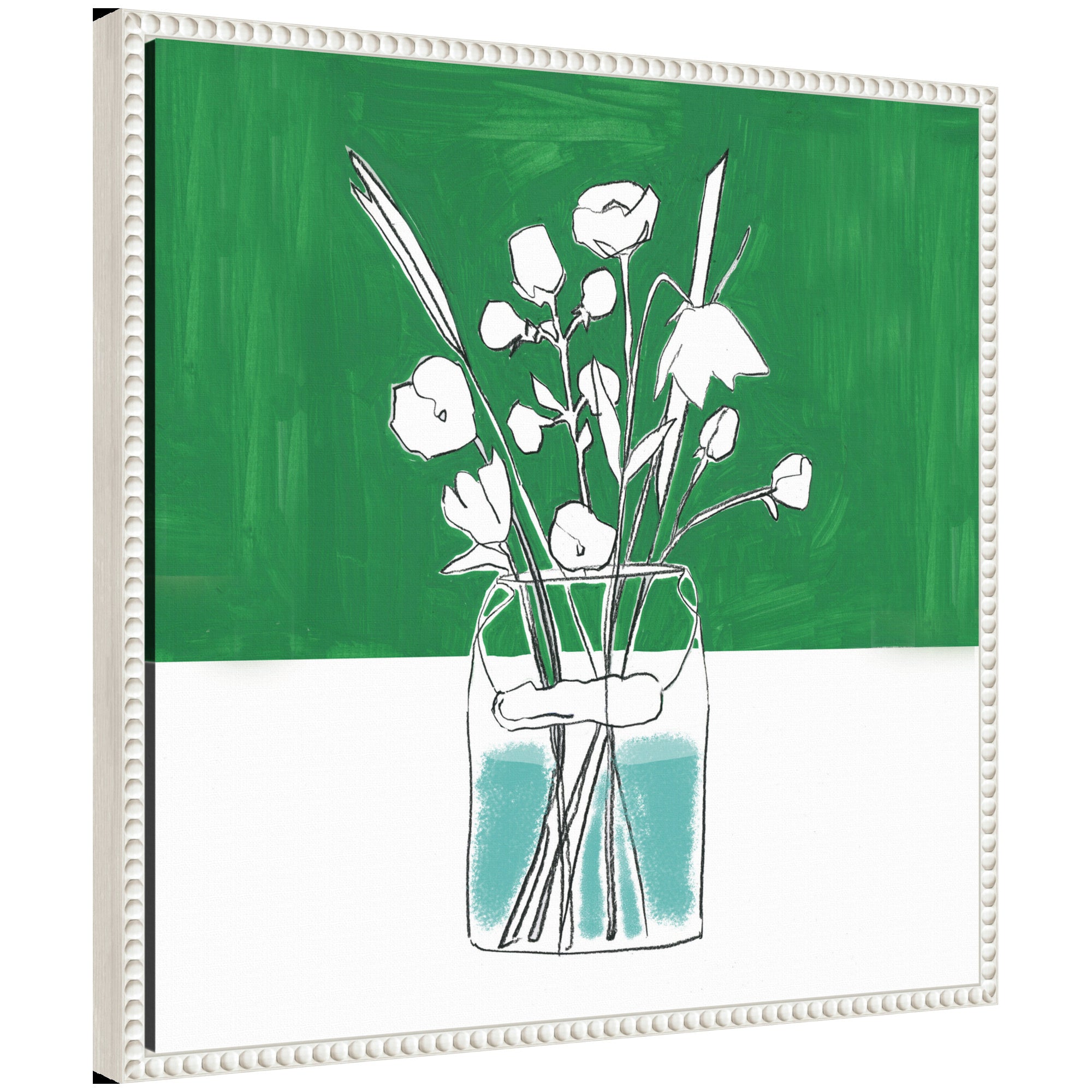 Sylvie Minimalist Floral Vase with Green Framed Canvas by kateandlaurel - main product image for Resin Society