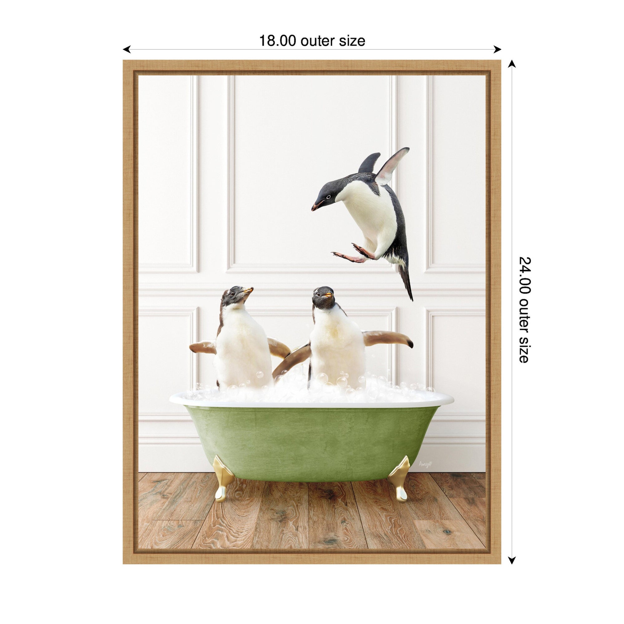 Sylvie Penguins in Transitional Bathtub Framed Canvas by Amy Peterson