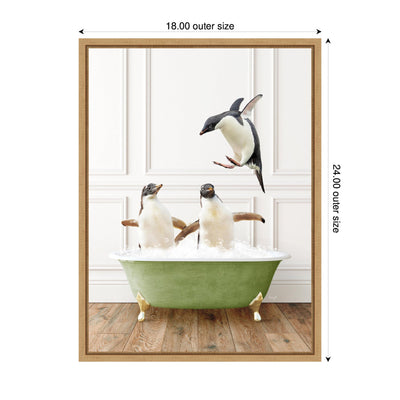 Sylvie Penguins in Transitional Bathtub Framed Canvas by Amy Peterson