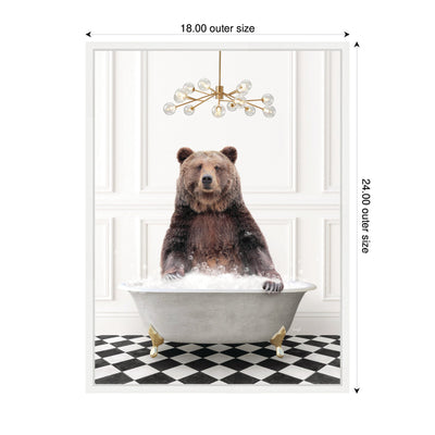 Sylvie Bear in Gray Bathtub on Checker Floor Framed Canvas by Amy Peterson