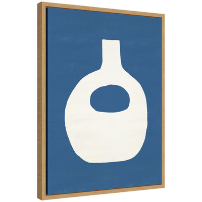 Framed canvas art 'Ceramic Blue Beige 3' showing abstract blue and beige shapes in a floating polystyrene frame